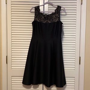 London Times Black Fit and Flare Dress
